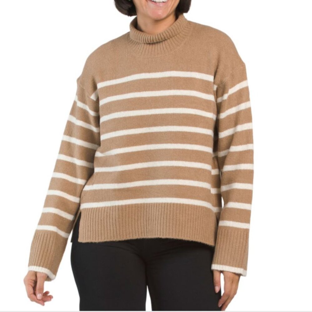 NWT SILVER JEANS CO High Neck Stripe Beige Pullover Sweater Size XS